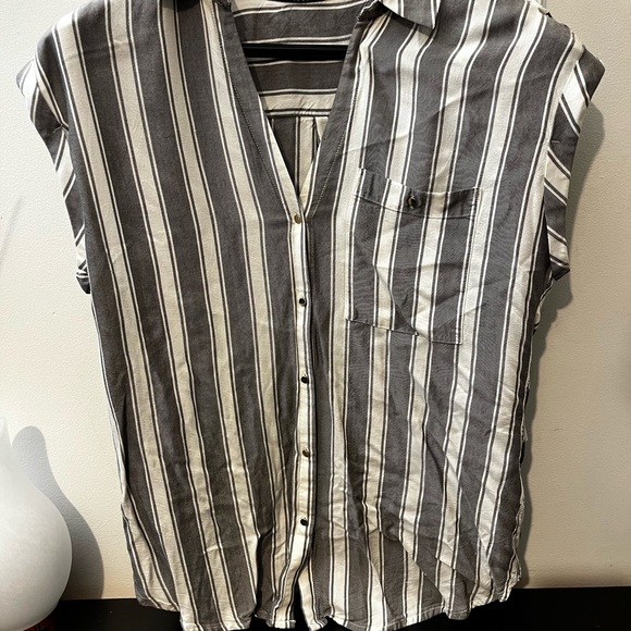 Dynamite Striped Short Sleeve Button Up Blouse - Picture 5 of 5